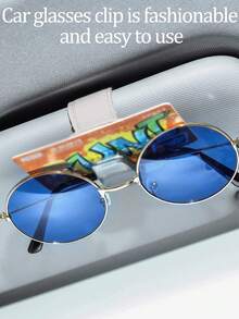 Magnetic Leather Car Sun Visor Fashion Glasses Holder Clip - Fashion Glasses Clip With Card Slot, Car Interior Accessory - Grey - View 5