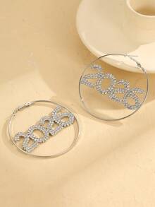 1 Pair Fashionable Classic Simple Rhinestone 2026 Geometric Round Pendant Earrings, Versatile Gift For New Year Party