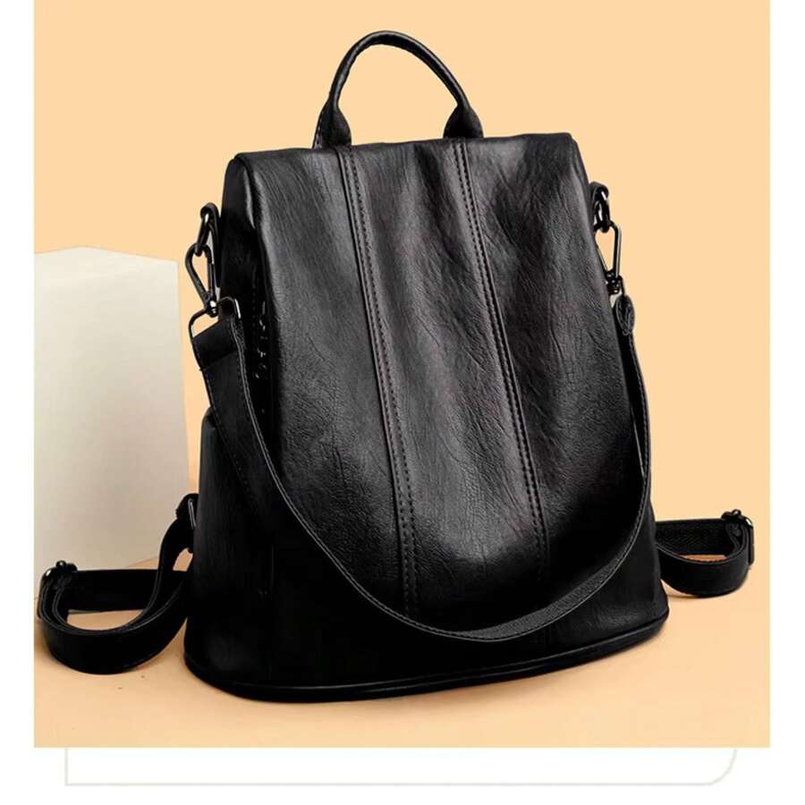 Women's Backpack Leather Waterproof Anti-Theft Luxury Bag Fashion Casual Stylish Travel Work Zipper 3 Adjustable Straps Lightweight Reinforced School College - 黑色 - 查看 1
