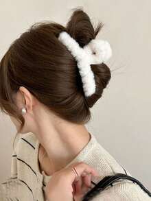 2 chiếc kẹp tóc nhung cỡ lớn, đơn giản và thoải mái, phụ kiện tóc kiểu lười biếng sành điệu, kẹp càng cua dùng cho mùa đông, mùa hè, đi biển, kỳ nghỉ. - 2 chiếc màu đỏ và trắng - Xem 2