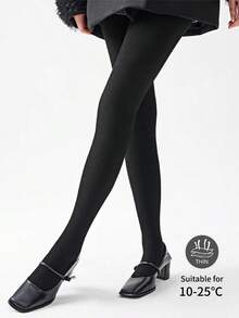 女士舒适加厚保暖竖条纹连裤袜，高弹提臀塑形保暖连裤袜，适合秋冬季休闲、商务、居家穿着