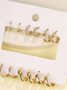 6Pcs Plated 18K Gold-Tone Assorted Hoop Earring Set For Women: Classic & Chic Design With Multiple Sizes (Small Mini, Medium, Large), Lightweight & Comfortable For All-Day Wear, Versatile Accessory Ideal For Daily Outfits, Office Attire, Date Nights, Cocktail Parties, Wedding Receptions, Holiday Gatherings, Brunch With Friends, Weekend Getaways & Gifting To Jewelry-Loving Individuals, Professional Women, Fashion Enthusiasts, Special Occasion Celebrants & Minimalist Style Lovers - 金色 - 查看 6