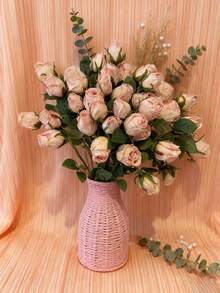 Two 48cm Artificial Pink Roses | 7 Rose Heads + Green Plastic Base. American Minimalist Romantic Style, Suitable For Home Flower Arrangements. A Great Gift For Women Or Mothers, Or As A Standalone Gift, Fresh Flower, Stamen, Or DIY Decoration. - Multicolor - View 3