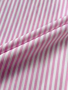 Casual Striped Letter Embroidered Heart Front Button Long Sleeve Shirt, Autumn