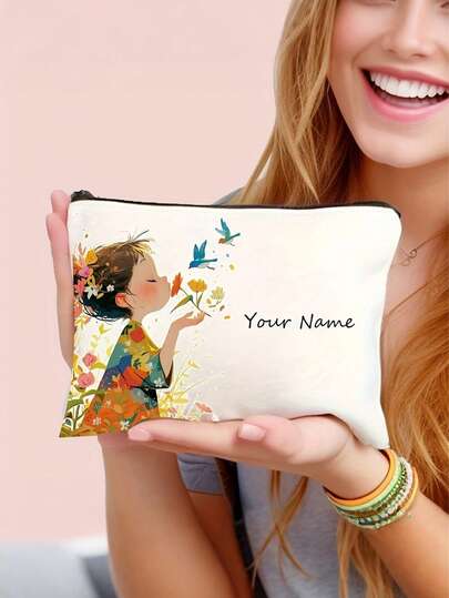 Customizable Makeup Bag - Vintage Cute Girl Pattern Makeup Bag - Personalized Makeup Bag | Portable Toiletry Organizer, Stationery Pouch, Gift Bag - Perfect Gift For Mother, Daughter, Best Friend, Teacher And Loved Ones - Essential For Graduation, Wedding Season And Holidays