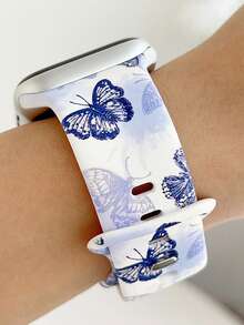 1pc Fashionable Butterfly Print Soft Silicone Watch Band Compatible With Apple Watch Band 38mm 40mm 41mm 42mm 44mm 45mm 49mm (S10 42 )Mm (S10 46)Mm, Comfortable Soft Replaceable Sports Strap Compatible With Iwatch Series 11 Ultra 3 SE3 Ultra 2 S10 SE2 9 8 7 SE 6 5 4 3 2 , Waterproof Sport Silicone Wristbands Suitable For Women/Birthday/Public/Mother's Day Gift