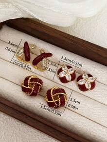 3pcs/Set Minimalist Vintage Glazed Twist Criss-Cross Fish Tail Stud Earrings, Elegant Design Earring Set, Suitable For Women's Daily And Holiday Wear - Three Piece Set - View 5