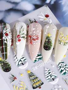 2 Peças de Adesivos de Arte de Unhas com Relevo de Padrão de Folhas de Natal de Inverno - Design de Arte DIY para Árvore de Natal de Inverno, Natal, Ano Novo, Galhadas de Veado, Folhas de Flores e Luzes de Estrela, Adequado para Uso Diário, Casamento e Feriados de Mulheres, Adesivos de Unhas Descartáveis, Estilo de Tema Cartoon, Fofo, Fácil de Colar, Decoração de Salão de Beleza