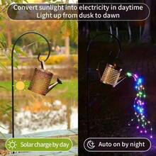 1 Solar Fairy Watering Pot Light, Metal Pot Garden Decoration With LED Water Waterfall Light, Outdoor Solar Ground Light, IP65 Waterproof, Suitable For Garden Path Lawn Garden Halloween Decoration Lighting - 銅色 - 查看 3