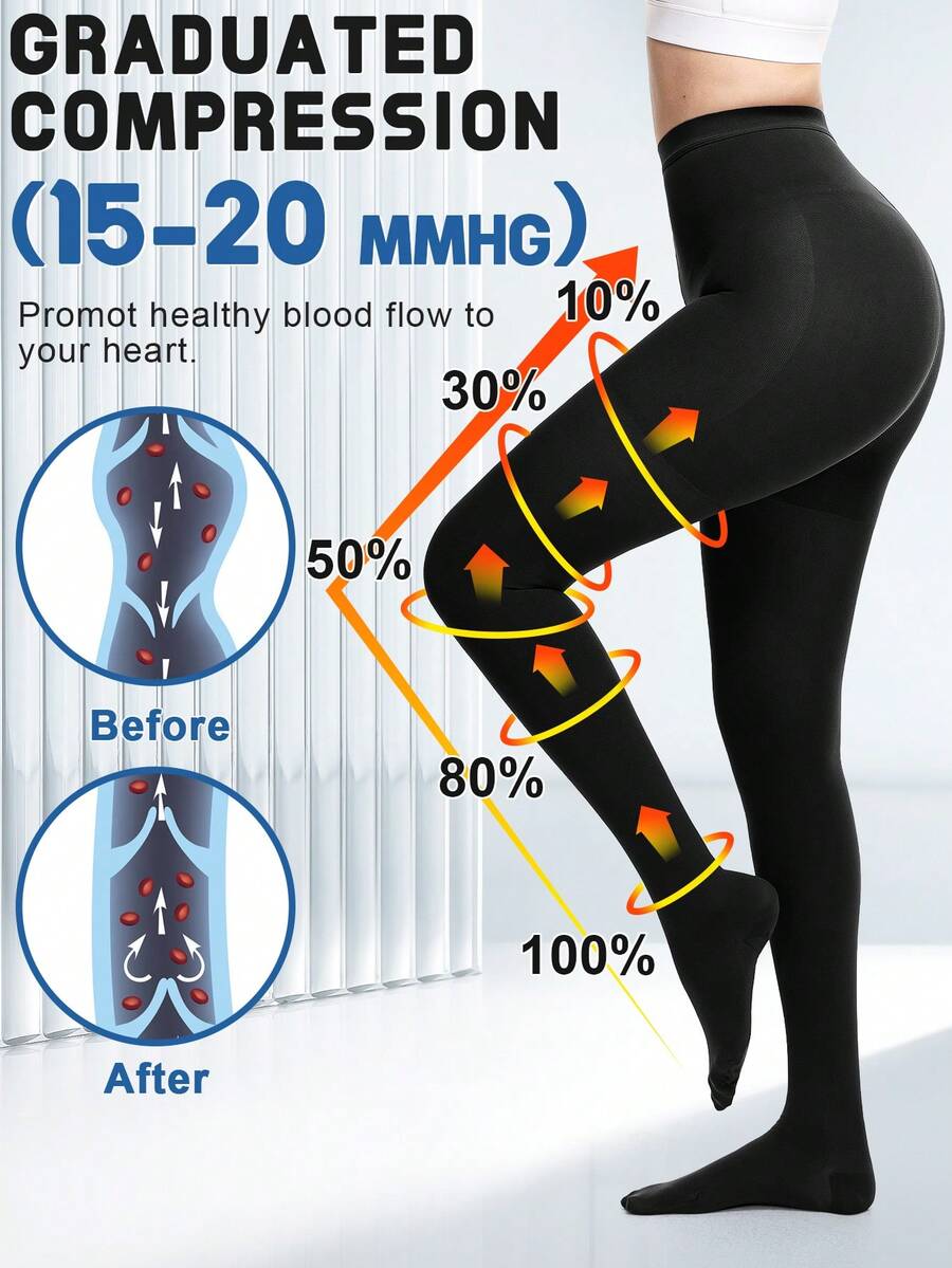 AILAKA 20-30mmHg Compression Socks, Men's And Women's High Waisted Pantyhose, Exposed Toe Breathable/Toe Wrapped Warm Medical Pressure Socks, Black Beige Venous Stretch Socks, Thigh High Compression Tight Gradient Support - Beige - View 1