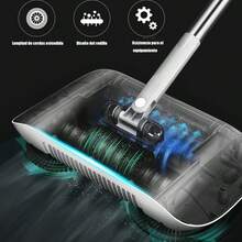 Barredora de empuje de mano, limpieza doméstica, casa 2 en 1 (barredora + mopa) barredora perezosa barredora, plástico duradero para pisos de madera y azulejos - herramienta versátil que ahorra espacio, ideal para el hogar, diseño moderno y eficiente - Celeste - Ver 4