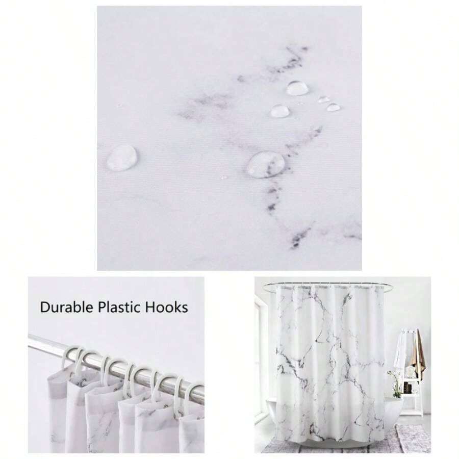 Marble Bathroom Shower Curtain, And White Fabric Shower Curtain With Hooks, Unique 3D Printing, Decorative Bathroom Accessories, Proof, Reinforced Metal Grommets 72x72 Inches - 72W X 72L Inch (1 Panels) + Grey Marble - View 1