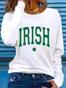 Women'S Irish Graphic Long Sleeve T-Shirt - Soft Everyday Shirt With IRISH Text & Clover Print - St, Patrick'S Day Party Outfit - Year-Round Casual Top - Women'S Clothing, Irish T Shirt, Comfortable Fit, Skinfriendly Fabric, Round Neck, Breathable Material, Printed Tee, Fashion Lovers-Classic Women's Cotton Casual Tee - Durable & Chic For Any Occasion - trắng - Xem 1