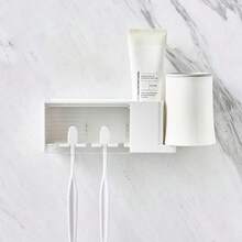 1pc Self Adhesive 5 Slots Wall Mount Toothbrush Holder With Cover For Shower, Toothpaste & Toothbrush Hanger For Bathroom, Dorm - Multicolor - View 8