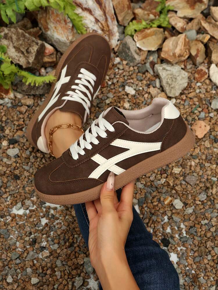 Women's Casual Versatile Leopard Print Accent Sneakers, Fashion Eye-Catching Comfortable Durable Rubber Soft Sole Athletic Shoes, Breathable Lightweight Patchwork Sports Shoes For Women - Brown - View 1