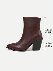 Fall/Winter New Autumn Women's Pointed Toe Chunky High Heel Ankle Boots,Burgundy Heels - Brown - View 8