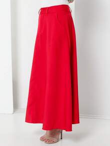 Tailored Skirt With Belt Loops (Without Belt) Code: 3010 - Red - View 4