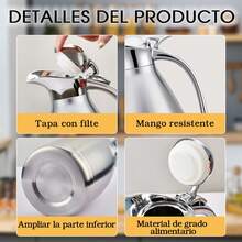Jarra Térmica para Café 2L Cafetera Térmica Acero Inoxidable, Jarra aislada al vacío con Tapa Hermética y Asa Anti-quemadura,Apto para hogares y restaurantes - Plateado - Ver 5