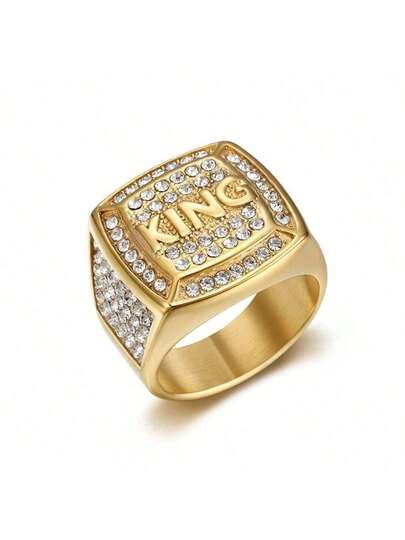 European & Middle Eastern Hip-Hop Style Rhinestone Square Letter Men's Ring
