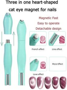 3-In-1 Heart-Shaped Cat Eye Nail Art Magnet, With Heart Line & Snake Skin Pattern, French Manicure UV Magnetic Stick, Professional DIY Nail Salon Essential Tool - Multicolor - View 3