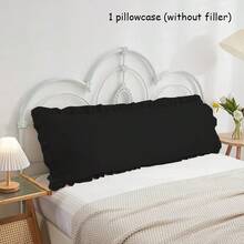 1pc Solid Color Ruffle Edge Body Pillow Cover (Pillow Insert Not Included), 20in*54in Headboard Pillow Protector Sleeve, Skin-Friendly Warm Breathable Pocket Pillow Case, Suitable For All Seasons, Machine Washable, Home/Bedroom Use - Black - View 3