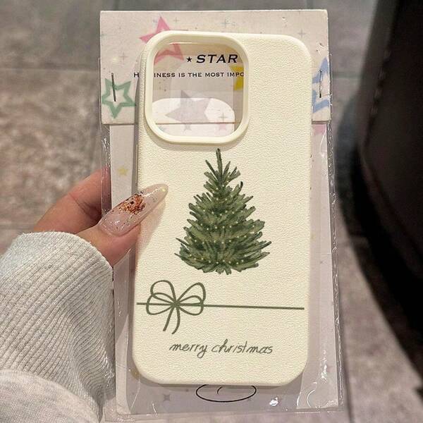 1pc TPU Material Minimalist Artistic Warm Christmas Hand-Painted Christmas Tree & Bow Pattern Phone Case Compatible With IPhone// Phones