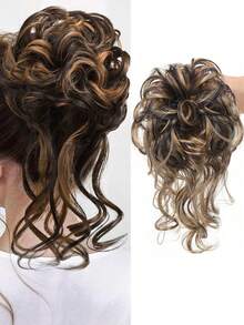 Synthetic Messy Curly Claw Hair Bun Chignon Hair Extensions Scrunchy Fake False Brown Black Hair With Tail For Women Hairpieces - Multicolor - View 13