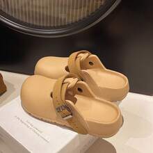 Women's Fashionable Platform Slide Sandals, Square Buckle Decor, Suitable For Commuting, Dating, Party, Home, Shopping, Holiday. Women's 2026 Spring New Thick-Sole Slide Sandals, Casual Loafers