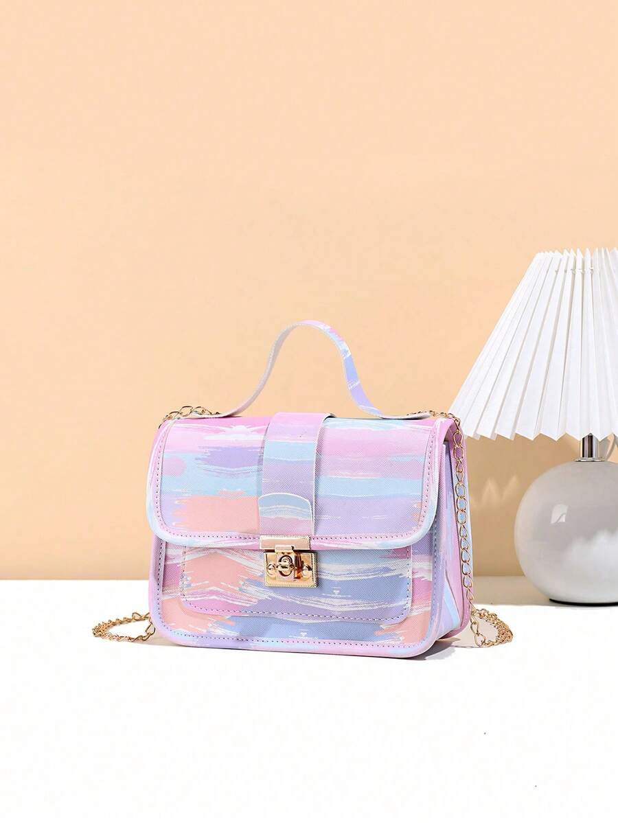 1 Stück Vintage bedruckte Plüsch Handtasche für Mädchen, süße Metall Kette Umhängetasche, lässige Dating Handytasche, ideale Wahl als Geschenk