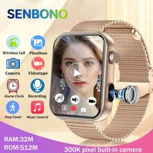 SENBONO Women Smart Watch With Bulit-In Camera, Dynamic Watch Faces, Wireless Call, Local Music, 32Mb RAM,512Mb ROM, Audio Recording,Music Player, Weather, Heart Rate/Sleep Monitoring, Calorie Fitness Tracker,Calculator, SOS Call, Pedometer, Message Reminder Smartwatch For Android,Gift For Men Women - Multicolor - View 2
