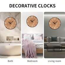 JFHT Wooden Round Wall Clock - Silent Non-Ticking Tree Ring Design, Light Wood Tone, AA Battery Powered (Not Included), Home Decoration, Holiday, Living Room Clock, Nature Theme Design, Country Style Aesthetics - màu đen - Xem 3