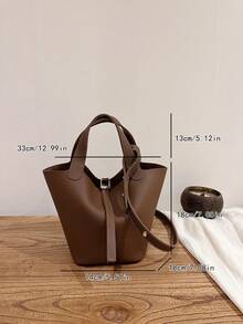 Classic Minimalist Women's Handbag, Solid Color Multifunctional Adjustable Shoulder Strap Crossbody Bag, New Autumn/Winter Style With Lining And Pouch, Suitable For College Students Daily Use And Shopping, Lightweight Large Capacity Bucket Bag - Brown - View 5
