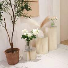 3套/优雅罗马柱纸质甜品桌 - 可折叠柱形（30*20/30*40*30*60厘米），婚礼、生日和派对展示架 - 多功能派对装饰，高密度，承重力强，蛋糕屋、甜品屋、烘焙店、车展派对装饰道具 - 白色 - 查看 3