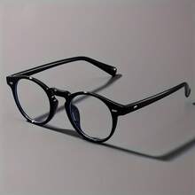 Vintage Round Anti-Blue Light Glasses Fashion Simple Style Unisex Campus Decorative Eyeglass Frames Relieve Eye Fatigue Computer Glasses - Màu đen sáng - Xem 1