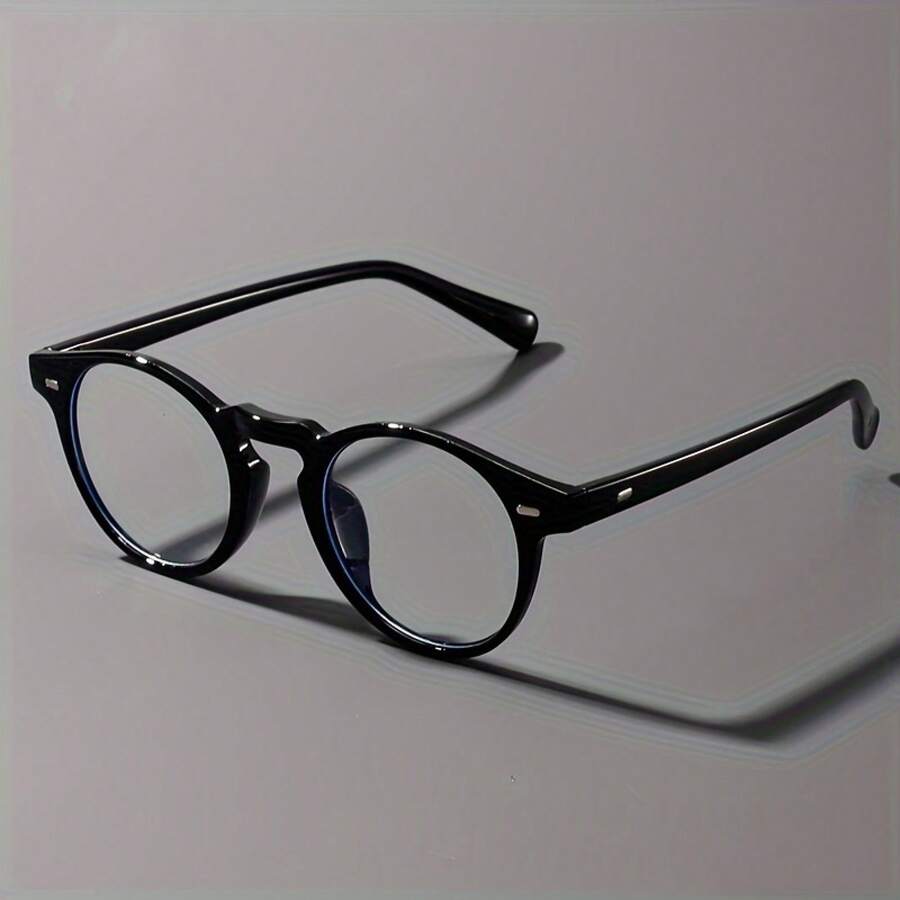 Vintage Round Anti-Blue Light Glasses Fashion Simple Style Unisex Campus Decorative Eyeglass Frames Relieve Eye Fatigue Computer Glasses - Màu đen sáng - Xem 1