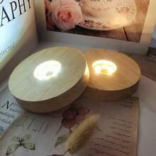 Round Regular 3AAA Battery Box/Crystal Solid Wood Luminous Base Diffusion Board DIY Resin Night Light Small Wine Bottle Ornament LED Small Night Lamp Seat Christmas Halloween New Year's Day Indoor Festival Party Atmosphere Decoration - 8CM - View 10