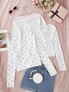 3件套女士印花舒适休闲长袖上衣，秋冬服装 - 彩色 - 查看 2