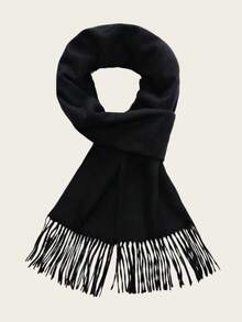 1pc Solid Color Knit Men Scarf, Unisex Warm Long Fringed Scarf, Couples/Boyfriend Gift, Suitable For Autumn/Winter Men Accessories Men Scarves - Black - View 7