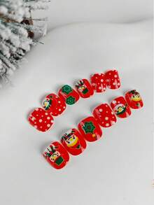 1 盒圣诞节 12 件指甲、按压指甲、可爱圣诞老人雪人假指甲、儿童指甲贴纸、指甲贴、彩色指甲贴纸、派对玩具、圣诞礼物。