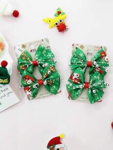 Pinzas para el cabello con lazo navideño con diseño de Papá Noel y copos de nieve, pinzas para el cabello con lazo plateado con cuentas, accesorios para el cabello lindos para niñas, pinzas para el cabello esenciales para Navidad