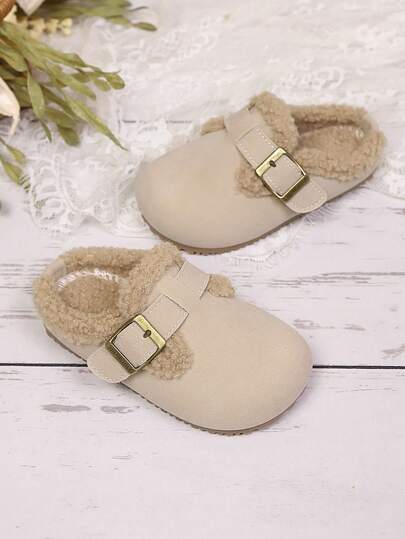 Toddler Boys/Girls Simple Fashion Thermal Lined Flat Bottom Slip-On Slippers, Suitable For Autumn/Winter