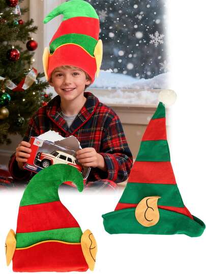 1pc 8-12Y 12-16Y Christmas Hat Holiday Party Costume Hat, Novelty Santa Claus Haf Hat, Funny Hat, Plush Christmas Hat, Red And Green Christmas Hat, Christmas Hat For Adults And Children, Unisex, Holiday Party Decoration