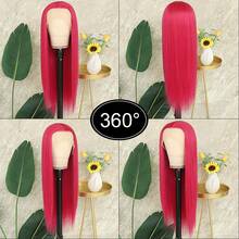 13x4 Free Part Mint Green Long Straight Lace Front Wigs Glueless Long Silky Straight Wigs Pre Plucked HD Lace 180% Density Light Green Wig Soft Free Part Wear And Go Lace Front Wigs For Fashion Women Party & Daily Wear 26 Inch - 玫瑰紅 - 查看 7