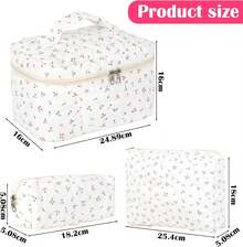 Set de Bolsas de Cosméticos de Viaje para Mujeres, Set de Bolsas de Aseo de Algodón, Bolsa de Aseo Acolchada para Mujeres con Patrón Floral, Paquete de 3, Cereza Blanca - Amarillo-naranja - Ver 11
