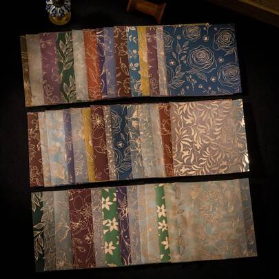 Tomato-jam Girl 1パック 8枚 様々なゴールドスタンピング フラワー素材ペーパー ヴィンテージスタイルデザイン ペーパー パーソナライズ スクラップブッキング アート ジャンクジャーナル DIY コラージュ カード素材 ハンドメイド ハンドアカウント オフィス&学校用品