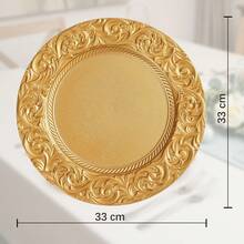 13 Inch Antique Charger Plates Bulk Plastic Round Floral Plates Perfect For Dinner/Wedding/Thanksgiving Party/Elegant Tabletop Decor - 金色 - 查看 3