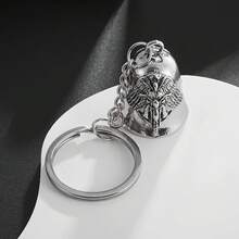 Men's Heavy-Duty Zinc Alloy Guardian Angel Wing Bell Keychain – Vintage Motorcycle Accessory With Bell, Durable Metal Key Ring, Celtic Knot Pendant, Perfect Riding Gift, Stylish Motorcycle Keychain - 銀色 - 查看 3
