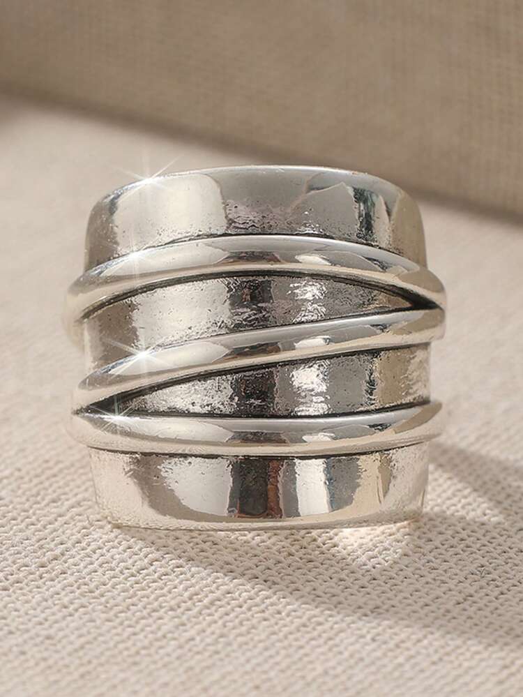 2pcs Classic & Simple Vintage Rings, Layered Party Jewelry, Elegant Daily Style Rings Designed For Women - Silver - View 5
