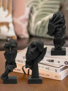 Die stillen Gesichter von Menschen sind goldene abstrakte Kunstwerke aus Harz für die Heimdekoration, bestehend aus 3 Teilen.