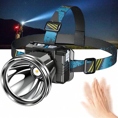 HIKEGUYS LED头灯，可充电，超亮头灯手电筒，带运动传感器 - 4种模式，防水，户外露营、徒步、跑步、钓鱼装备必备